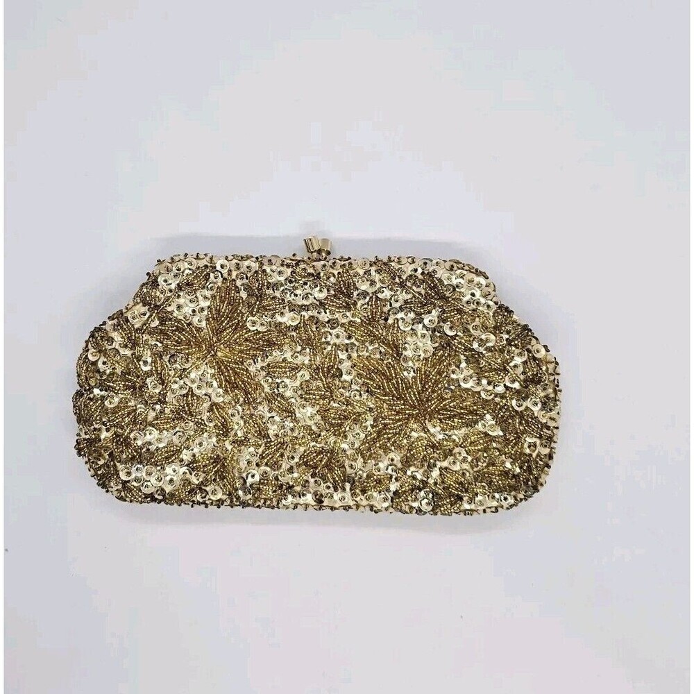 Vintage Gold Hand Beaded and Sequined Evening Bag Gold Handle Hong‎ Kong